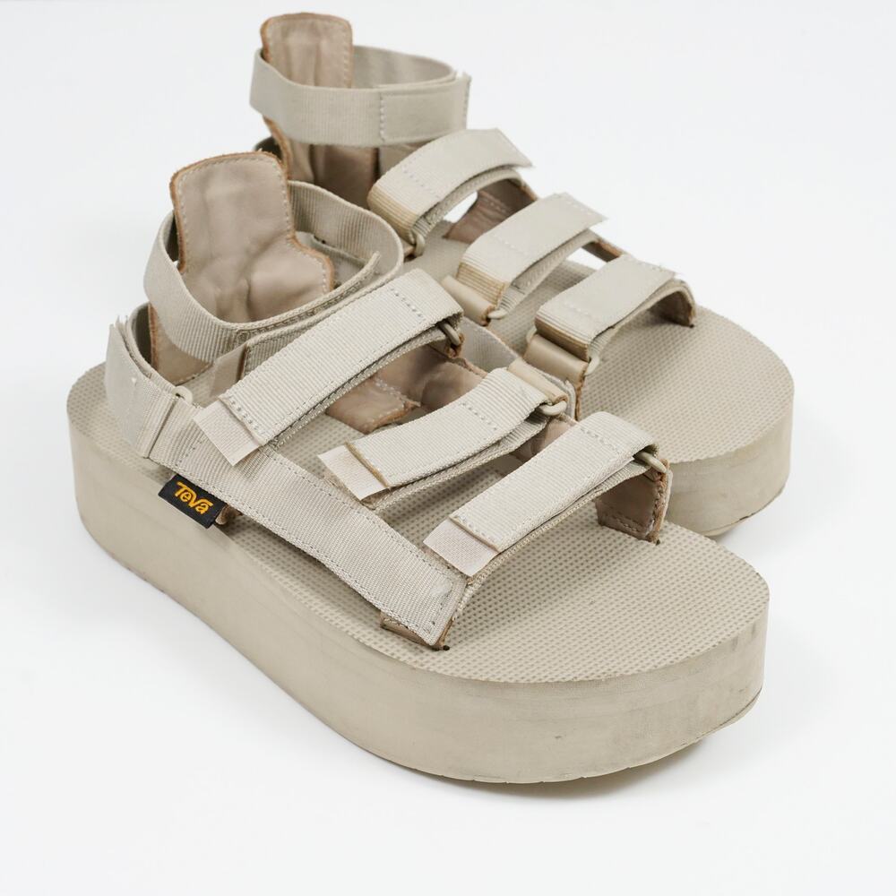 Teva Flatform Mevia Platform Sandals Women's US 10 Beige Hook & Loop Good